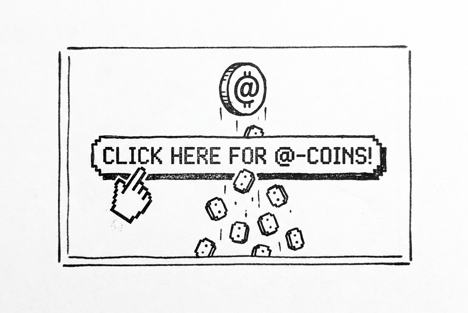 Illustration: Cursor klickt auf Banner, Cent-Münze mit @-Symbol