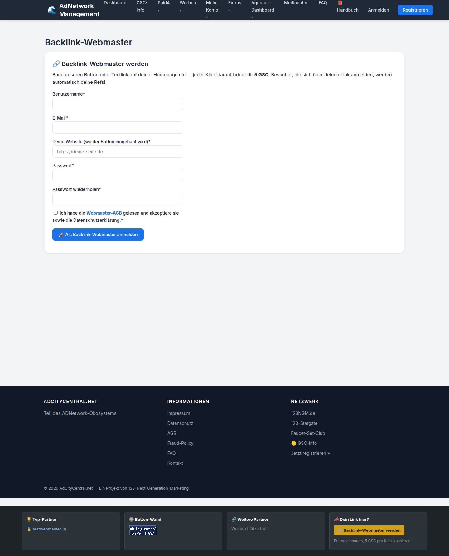 Webmaster-Anmeldung